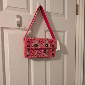 Viral Antik Kraft Beaded and-Embroidered Pink Floral Shoulder Bag NWT